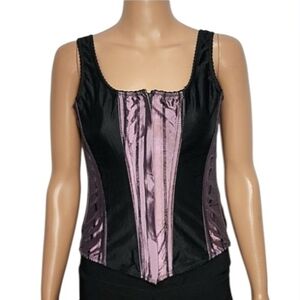 Tesa Satin Black/Lilac Lace Up and Zip Corset Top Strapless Size 38